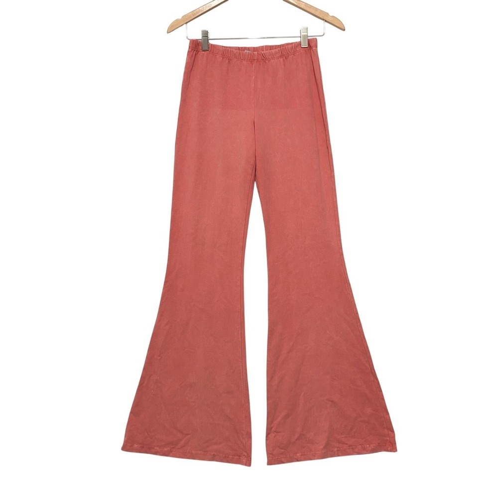 Chatoyant Bell Bottoms Flare Pants Womens Medium Coral Mineral Wash French Terry